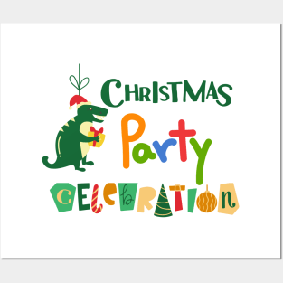 Dinosaur Christmas Party Posters and Art